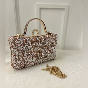 Elegant Champagne Gold and White Clutch